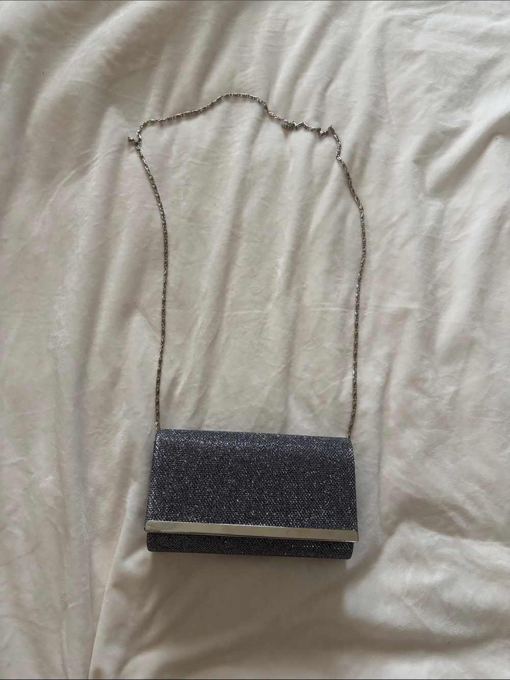 Silver Glitter Chain Crossbody Bag